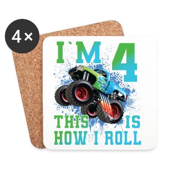 4 ans de monster-truck - Dessous de verre (lot de 4) - blanc - Devant
