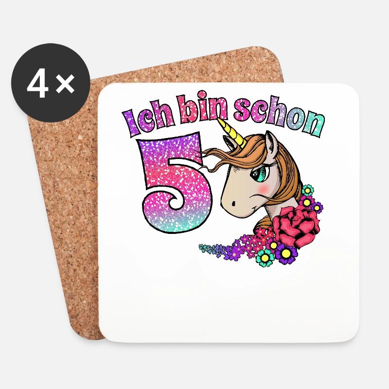 5. Geburtstag Mädchen Einhorn Geburtstagsgeschenk - Untersetzer (4er-Set) - Weiß