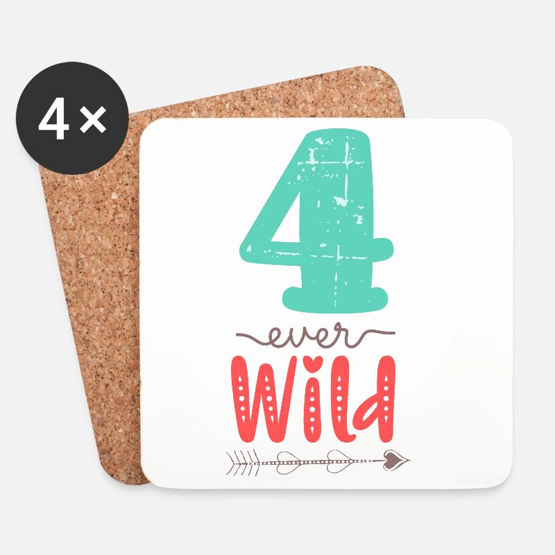 Four Ever Wild 4. Geburtstag Geschenk Mädchen - Untersetzer (4er-Set) - Weiß