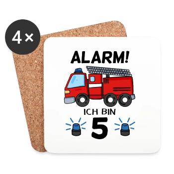 Feuerwehrauto 5. Geburtstag Feuerwehr 5 Jahre - Untersetzer (4er-Set) - Weiß - Vorne