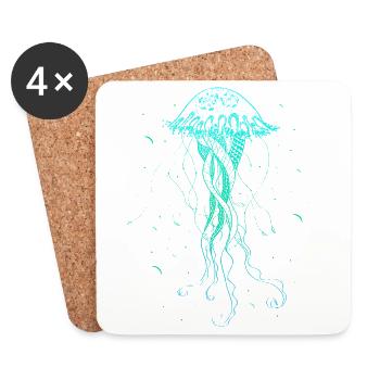 Qualle Meerestier Psychedelische Kunst Geschenk - Untersetzer (4er-Set) - Weiß - Vorne