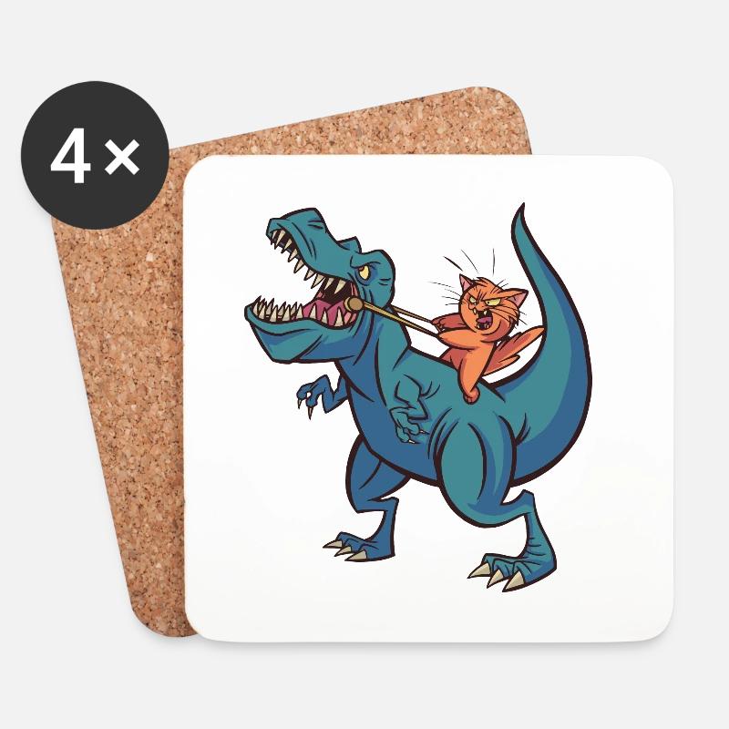 Rex Dinosaurier Katze reitet Dino reiten Katze Cat - Untersetzer (4er-Set) - Weiß