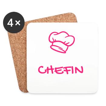 Chefkoch Spruch Chefin Damen Shirt - Untersetzer (4er-Set) - Weiß - Vorne
