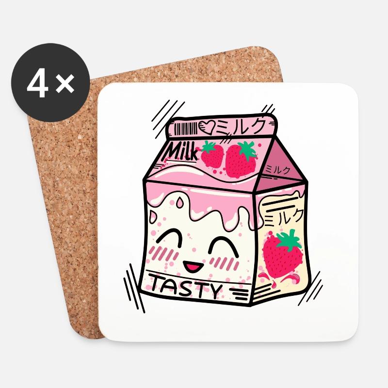 Kawaii Erdbeermilch - Untersetzer (4er-Set) - Weiß