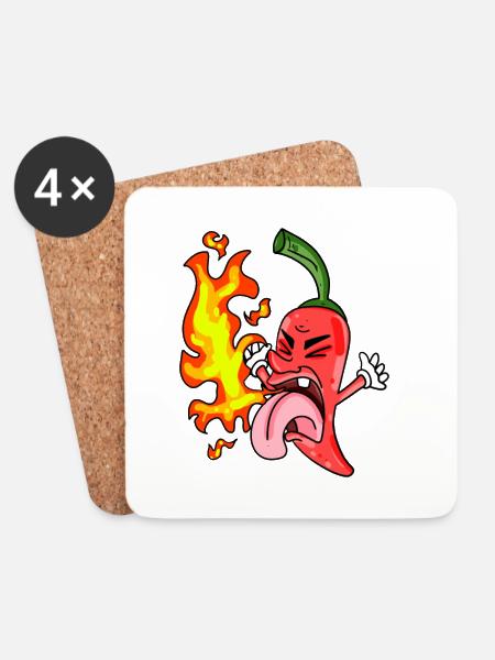 Lustige Chilischote - Peperoni - Untersetzer (4er-Set) - Weiß