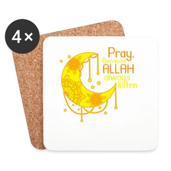 Islam Shirt Crescent Saying Allah - Coasters (set of 4) - white - Front