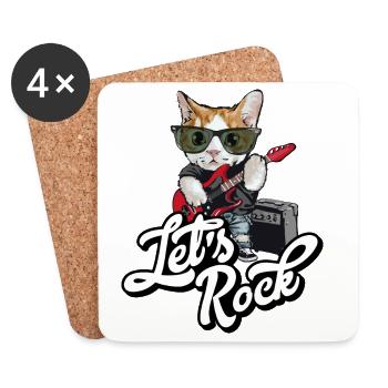 Let's Rock Guitare Rock and Roll Humour Chat - Dessous de verre (lot de 4) - blanc - Devant