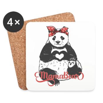 "MamaBear" Panda with Red Bandana and Hand Heart - Coasters (set of 4) - white - Front
