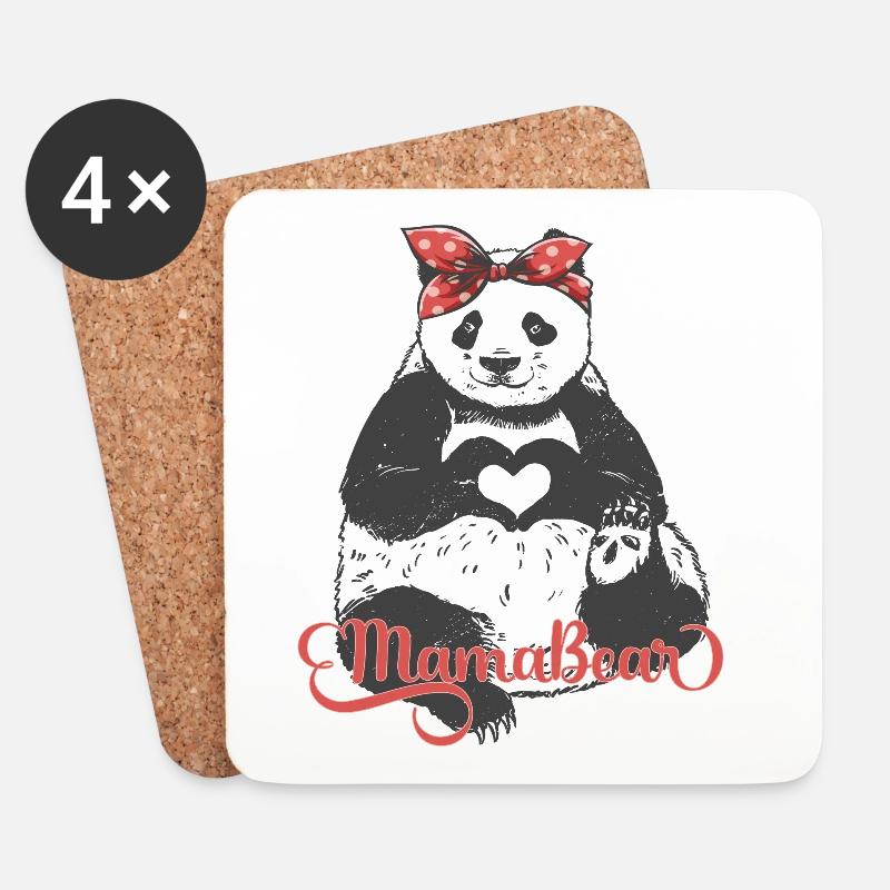 "MamaBear" Panda mit rotem Bandana und Händeherz - Untersetzer (4er-Set) - Weiß
