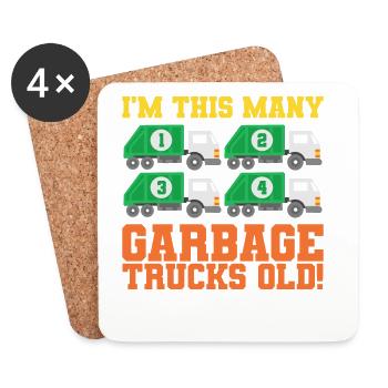 Camion à ordures du 4e anniversaire - Dessous de verre (lot de 4) - blanc - Devant