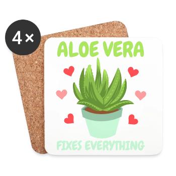 Aloe Vera Succulents - Coasters (set of 4) - white - Front