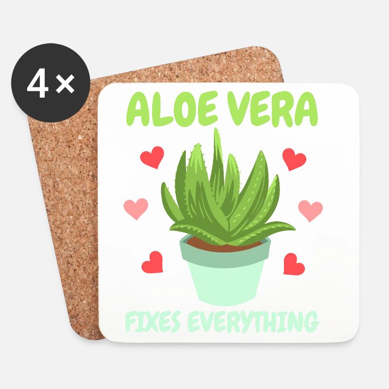Aloe Vera Sukkulente - Untersetzer (4er-Set) - Weiß