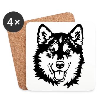 Alaskan Malamute head - Coasters (set of 4) - white - Front