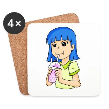 Anime fille avec bubble tea - Dessous de verre (lot de 4) - blanc - Devant