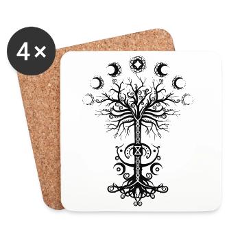 Ygdrassil Moon Phase Lebensbaum Occult Pagan - Untersetzer (4er-Set) - Weiß - Vorne
