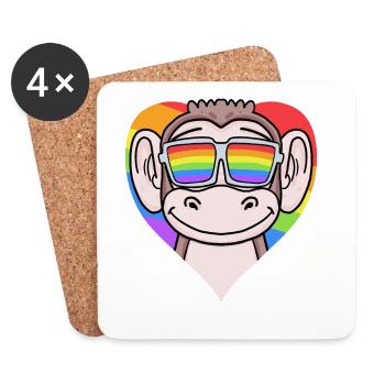 Cœur LGBT avec singe arc-en-ciel - Dessous de verre (lot de 4) - blanc - Devant