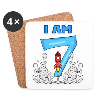 7ème anniversaire - Astronaute garçon anniversaire d’enfant - Dessous de verre (lot de 4) - blanc - Devant