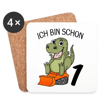 1. Geburtstag Dinosaurier Baustelle Fahrzeug - Untersetzer (4er-Set) - Weiß - Vorne