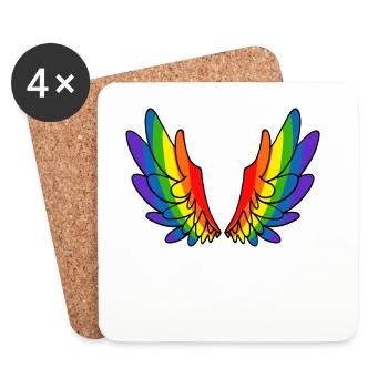 Rainbow Angel Wings - Angel Wings - Coasters (set of 4) - white - Front