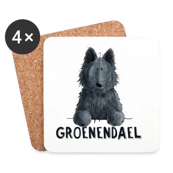 Happy Groenendael I Dog Head I Comic - Coasters (set of 4) - white - Front