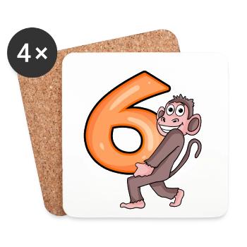 6ème anniversaire singe garçon 6 ans cadeau - Dessous de verre (lot de 4) - blanc - Devant