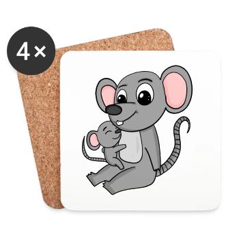 Famille de souris - Souris avec bébé - Souris - Dessous de verre (lot de 4) - blanc - Devant
