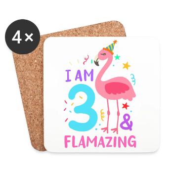 3. Geburtstag Flamingo - Untersetzer (4er-Set) - Weiß - Vorne