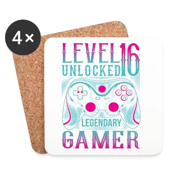 16. Geburtstag Level 16 Gamer Gaming Zocken - Untersetzer (4er-Set) - Weiß - Vorne