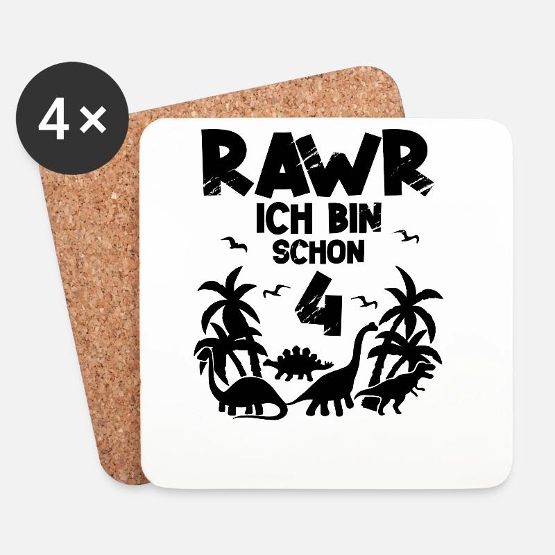 Dinosaurier 4. Geburtstag Kinder - Untersetzer (4er-Set) - Weiß