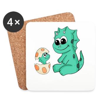 Dinosaurier mit Baby Dinosaurier - Untersetzer (4er-Set) - Weiß - Vorne