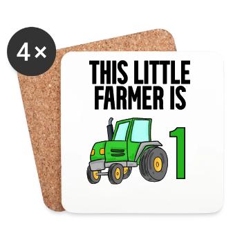 Tracteur 1 ans Garçon 1er anniversaire fils - Dessous de verre (lot de 4) - blanc - Devant