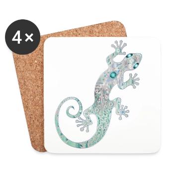 Kunstvoller Ethno Gecko aus Silber & Türkis Farben - Untersetzer (4er-Set) - Weiß - Vorne