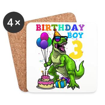 3. Geburtstag Dinosaurier Kindergeburtstag - Untersetzer (4er-Set) - Weiß - Vorne