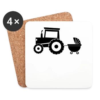 Tractor with baby cart - Coasters (set of 4) - white - Front
