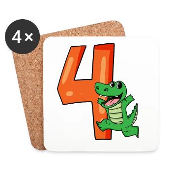 4e anniversaire - 4 ans - Anniversaire d’enfant - Dessous de verre (lot de 4) - blanc - Devant