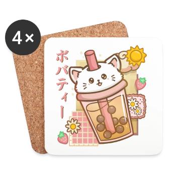 Boba Tea Katze Bubble Tea Anime Kawaii - Untersetzer (4er-Set) - Weiß - Vorne