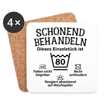 Schonend Behandeln Achtzig Geschenk 80. Geburtstag - Untersetzer (4er-Set) - Weiß - Vorne