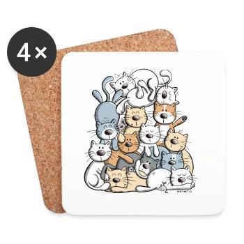 Happy Cats Pile I Cat Friends Cadeau - Dessous de verre (lot de 4) - blanc - Devant