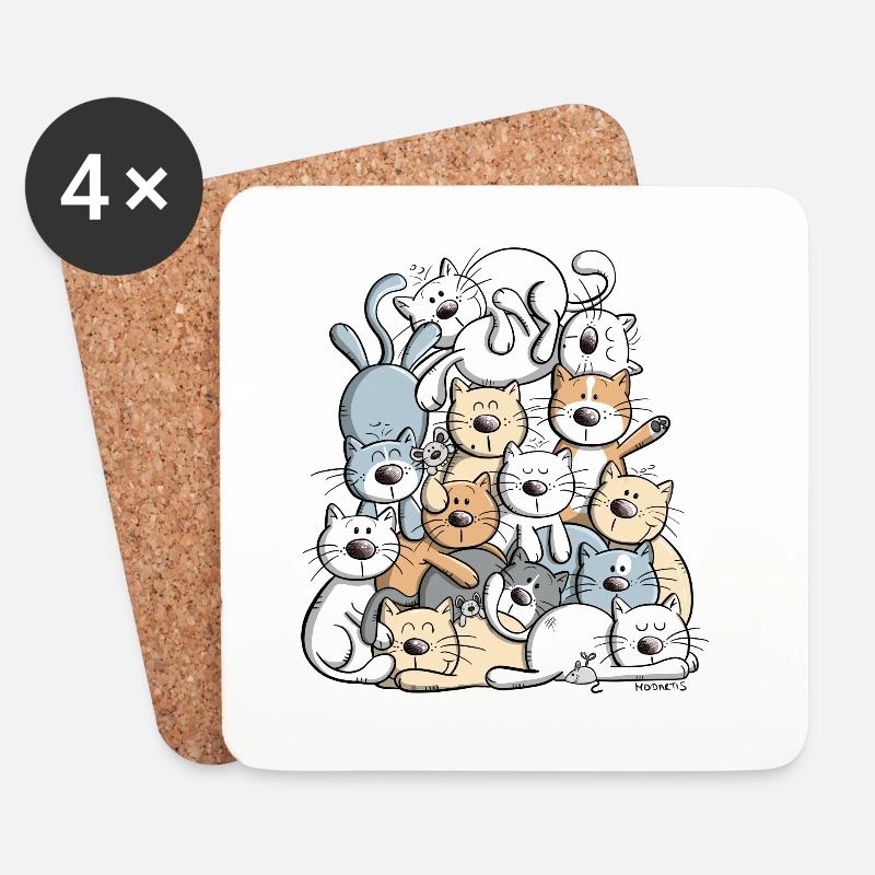 Happy Katzen Haufen I Katzenfreunde Geschenk - Untersetzer (4er-Set) - Weiß