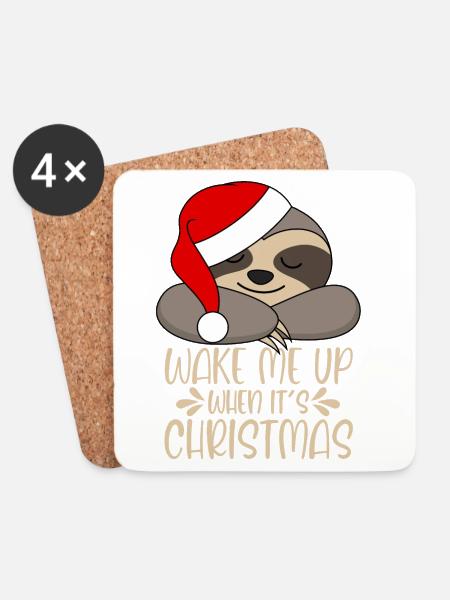 Weck mich wenn es Weihnachten ist Faultier - Untersetzer (4er-Set) - Weiß