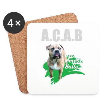 A classic American Bully without docked ears ACAB - Coasters (set of 4) - white - Front