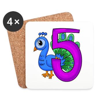 5 Jahre alt - 5. Geburtstag - Pfau Vogel Motiv - Untersetzer (4er-Set) - Weiß - Vorne