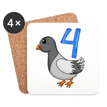 4 ans - 4ème anniversaire - motif oiseau pigeon - Dessous de verre (lot de 4) - blanc - Devant