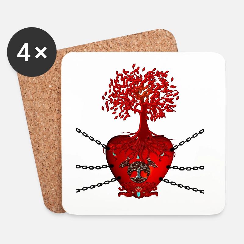 Atemberaubendes Herz mit keltischem Baum - Untersetzer (4er-Set) - Weiß