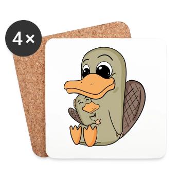 Platypus Family - Platypus with baby - Coasters (set of 4) - white - Front