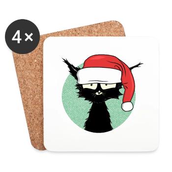 Christmas Christmas Cat Kitten Pajamas - Coasters (set of 4) - white - Front