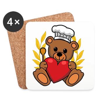 Teddybär Lorbeerkranz Koch Küche Gourmet Köchin - Untersetzer (4er-Set) - Weiß - Vorne