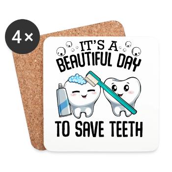 Duo de soins dentaires : Se brosser les dents - Dessous de verre (lot de 4) - blanc - Devant