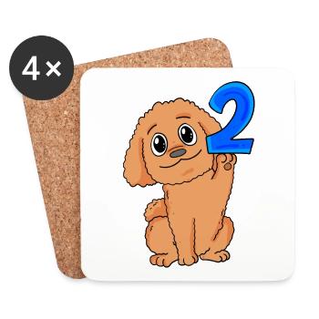 2 ans - 2 anniversaires - motif caniche chien - Dessous de verre (lot de 4) - blanc - Devant