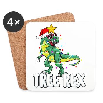 Trex arbre de Noël arbre Rex dinosaure fête de famille - Dessous de verre (lot de 4) - blanc - Devant